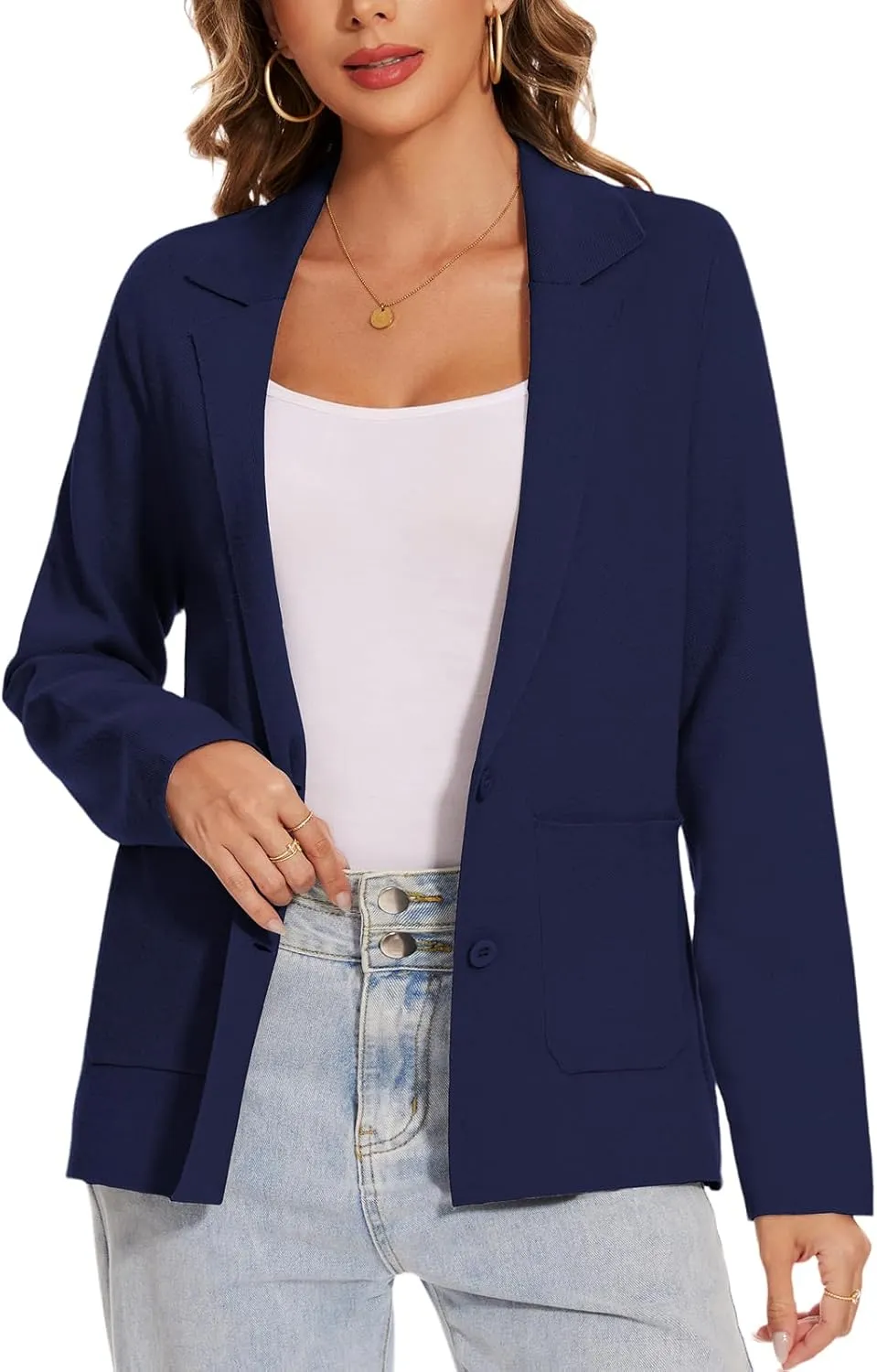 MINTLIMIT Women's Sweater Blazer Long Sleeve Lapel Button Blazers Casual Work Office Cardigan Suit Jacket with Pockets