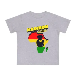 Mother Africa's Embrace Baby Short Sleeve T-Shirt, Design with Africa Silhouette, Personalized Baby T-Shirts, Juneteenth T-Shirt for Toddler,