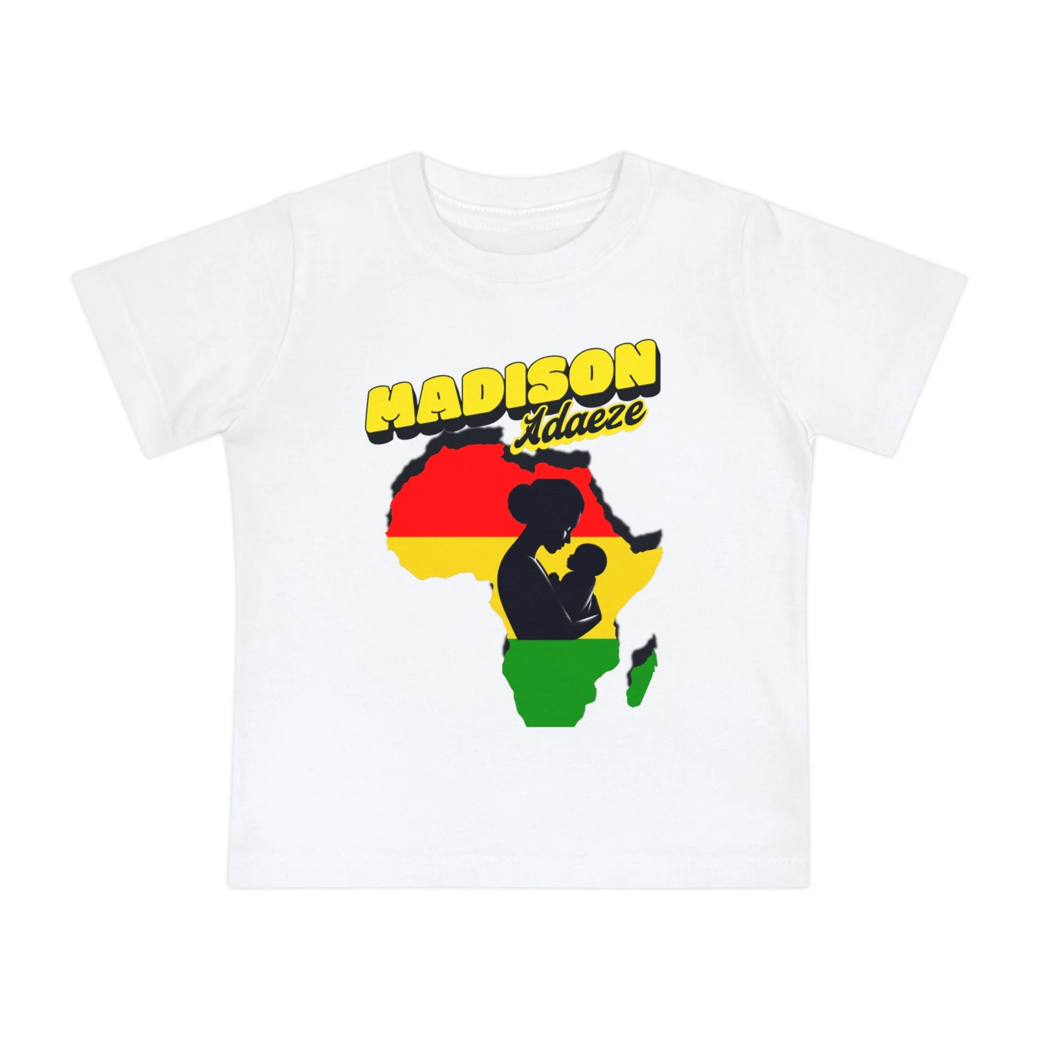 Mother Africa's Embrace Baby Short Sleeve T-Shirt, Design with Africa Silhouette, Personalized Baby T-Shirts, Juneteenth T-Shirt for Toddler,