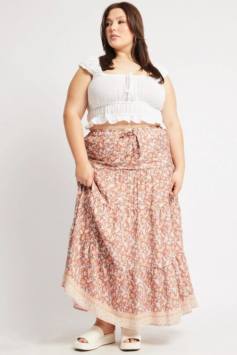 Multi Boho Tie Waist Tiered Maxi Skirt