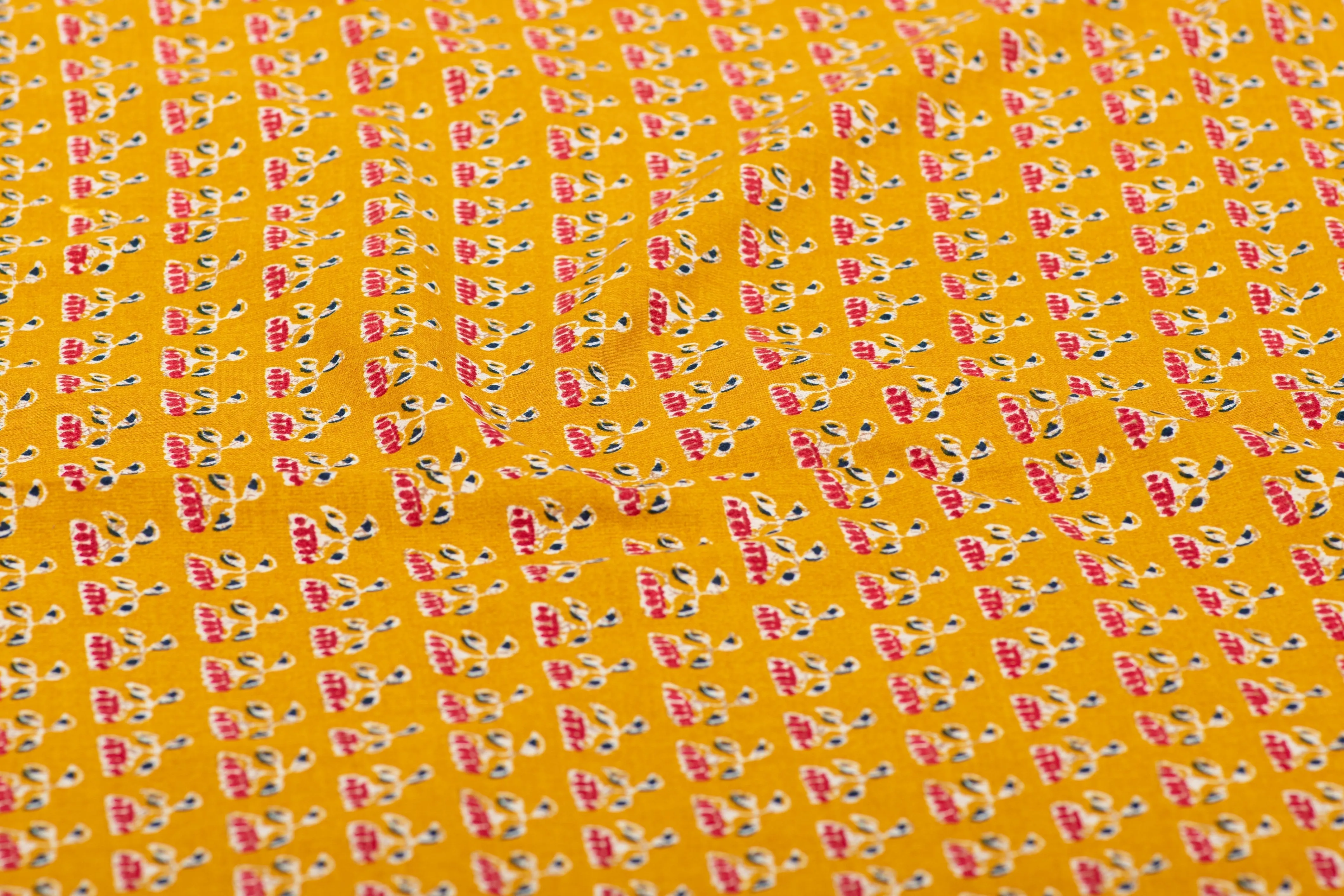 Mustard Floral Print Cotton Fabric