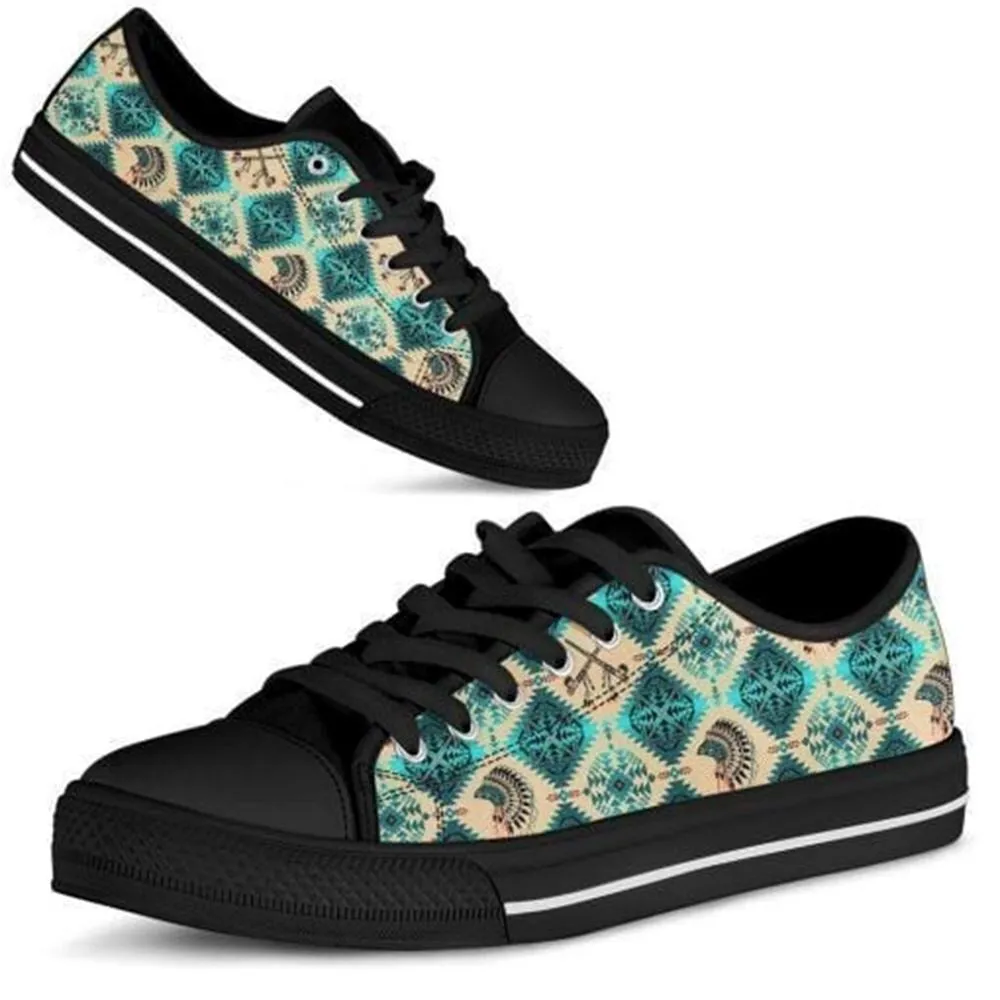 Native Spirit Indian Headdress Peace Low Top Shoes, Low Top Sneaker, Low Top Canvas Shoes
