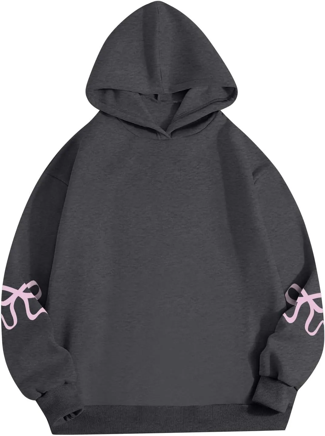 NBXNZWF Womens Bow Graphic Hoodies Oversized Long Sleeve Hooded Sweatshirts Drop Shoulder Cute Y2k Teen Girls Pullover Top