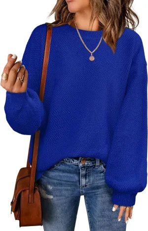 NIeyook Women's Oversized Sweaters 2025 Spring Trendy Long Sleeve Crew Neck Pullover Sweater Loose Heathered Knit Tops