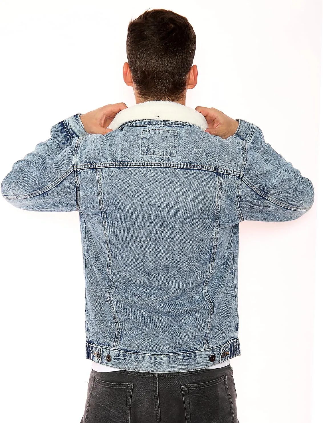 NOROZE Mens Denim Jacket with Detachable Sherpa Collar Classic Fur Jean Trucker Coat