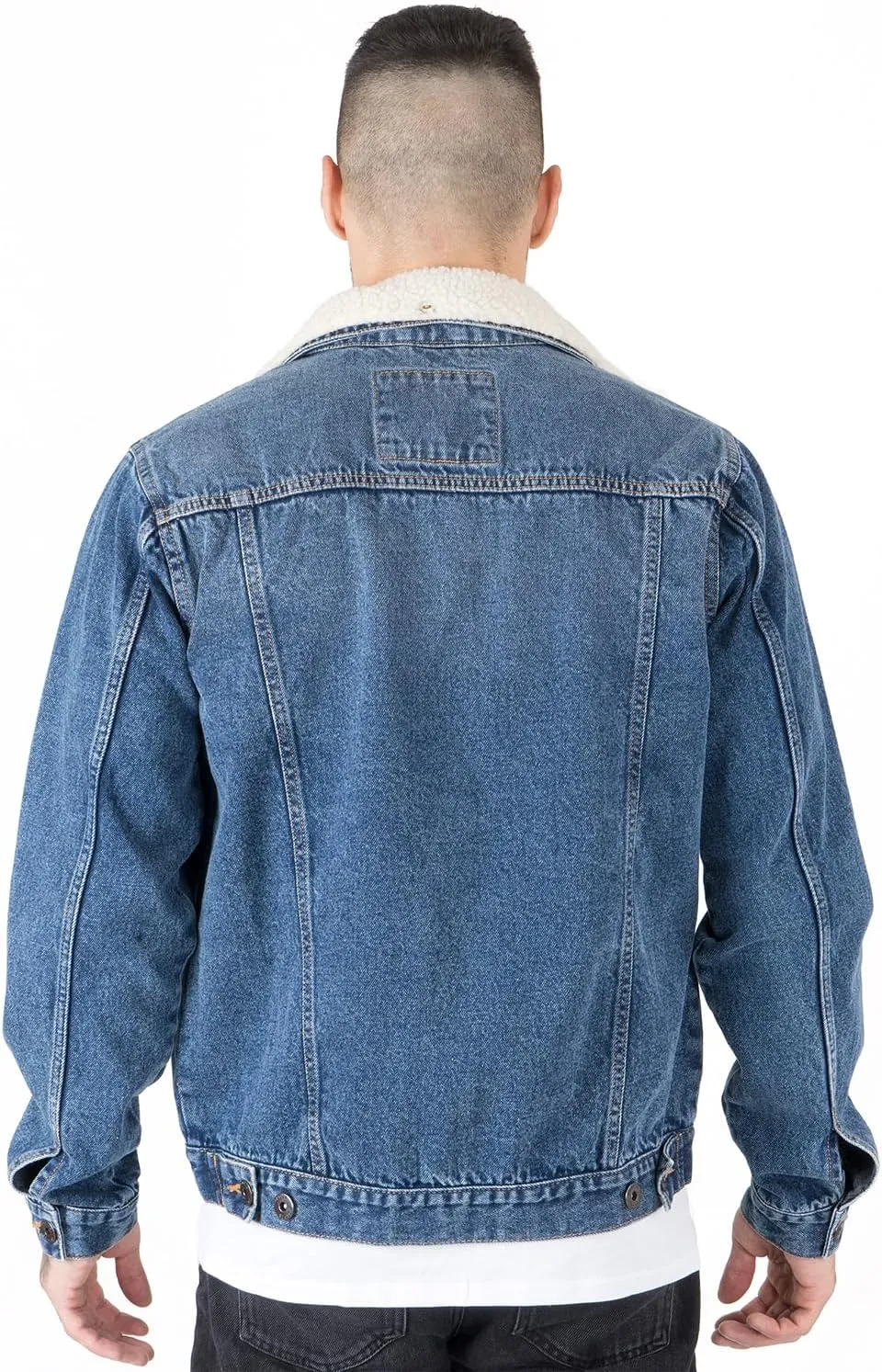 NOROZE Mens Denim Jacket with Detachable Sherpa Collar Classic Fur Jean Trucker Coat
