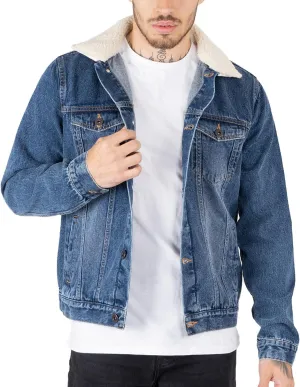 NOROZE Mens Denim Jacket with Detachable Sherpa Collar Classic Fur Jean Trucker Coat