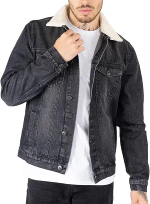 NOROZE Mens Denim Jacket with Detachable Sherpa Collar Classic Fur Jean Trucker Coat