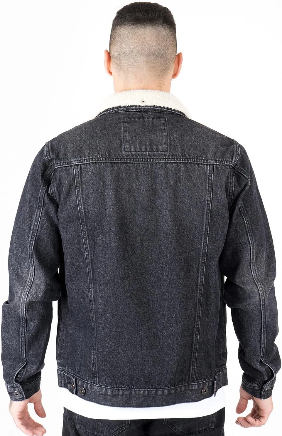 NOROZE Mens Denim Jacket with Detachable Sherpa Collar Classic Fur Jean Trucker Coat