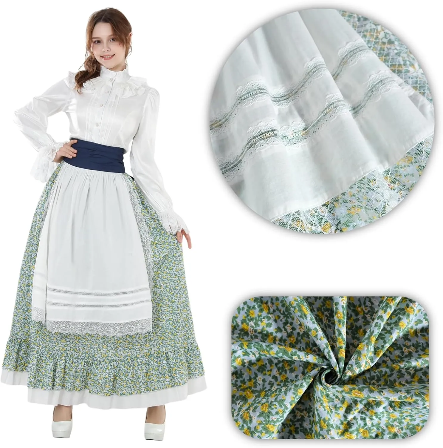 NSPSTT Women Pioneer Colonial Skirt Girls Peasant Prairie Skirt Civil War Trek Floral Costume