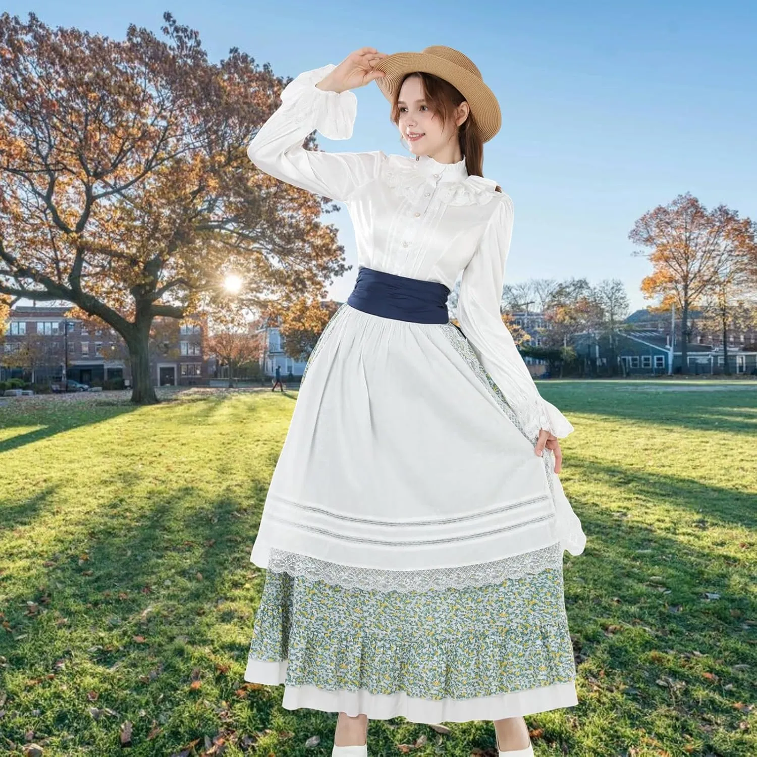 NSPSTT Women Pioneer Colonial Skirt Girls Peasant Prairie Skirt Civil War Trek Floral Costume