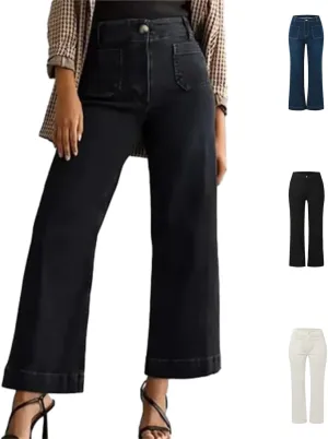 Obormi Tummy Control Wide Leg Jeans, Tummy Control Cropped Wide-Leg Jeans, High Waist Cropped Trousers for Women