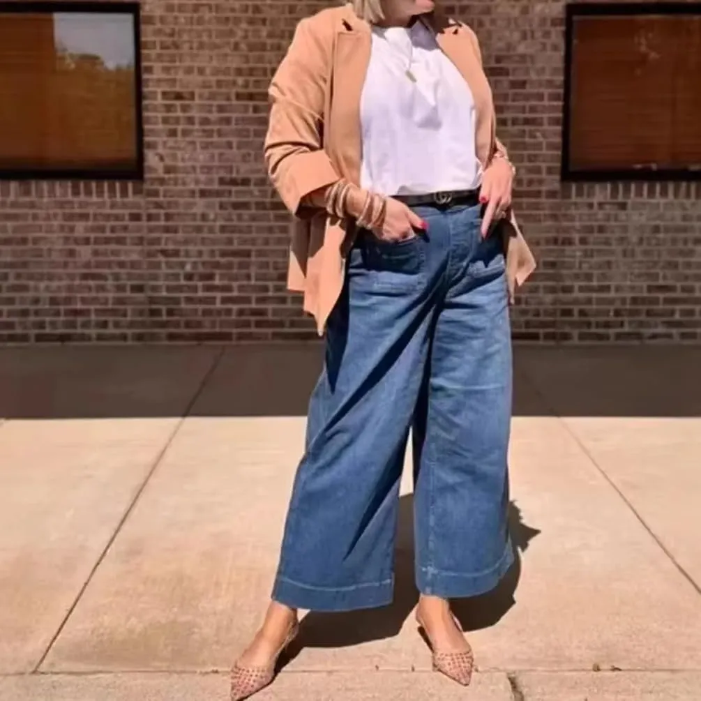 Obormi Tummy Control Wide Leg Jeans, Tummy Control Cropped Wide-Leg Jeans, High Waist Cropped Trousers for Women