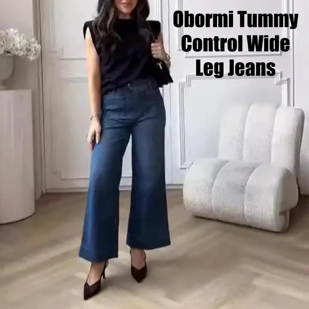 Obormi Tummy Control Wide Leg Jeans, Tummy Control Cropped Wide-Leg Jeans, High Waist Cropped Trousers for Women