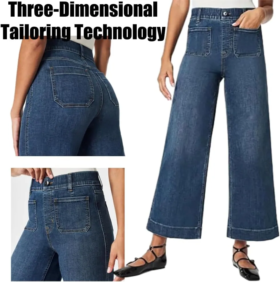 Obormi Tummy Control Wide Leg Jeans, Tummy Control Cropped Wide-Leg Jeans, High Waist Cropped Trousers for Women