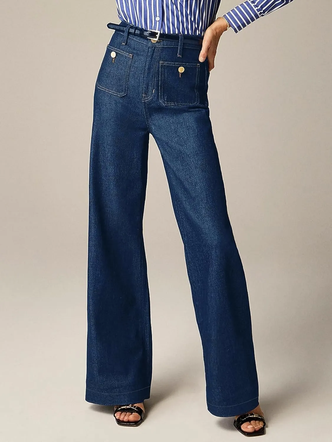 Oprah's Favorite Jeans Baggy Jeans High Waisted Wide Leg Straight Stretchy Denim Pants with Patch Pockets