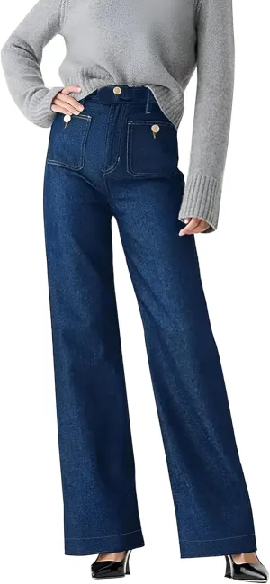 Oprah's Favorite Jeans Baggy Jeans High Waisted Wide Leg Straight Stretchy Denim Pants with Patch Pockets