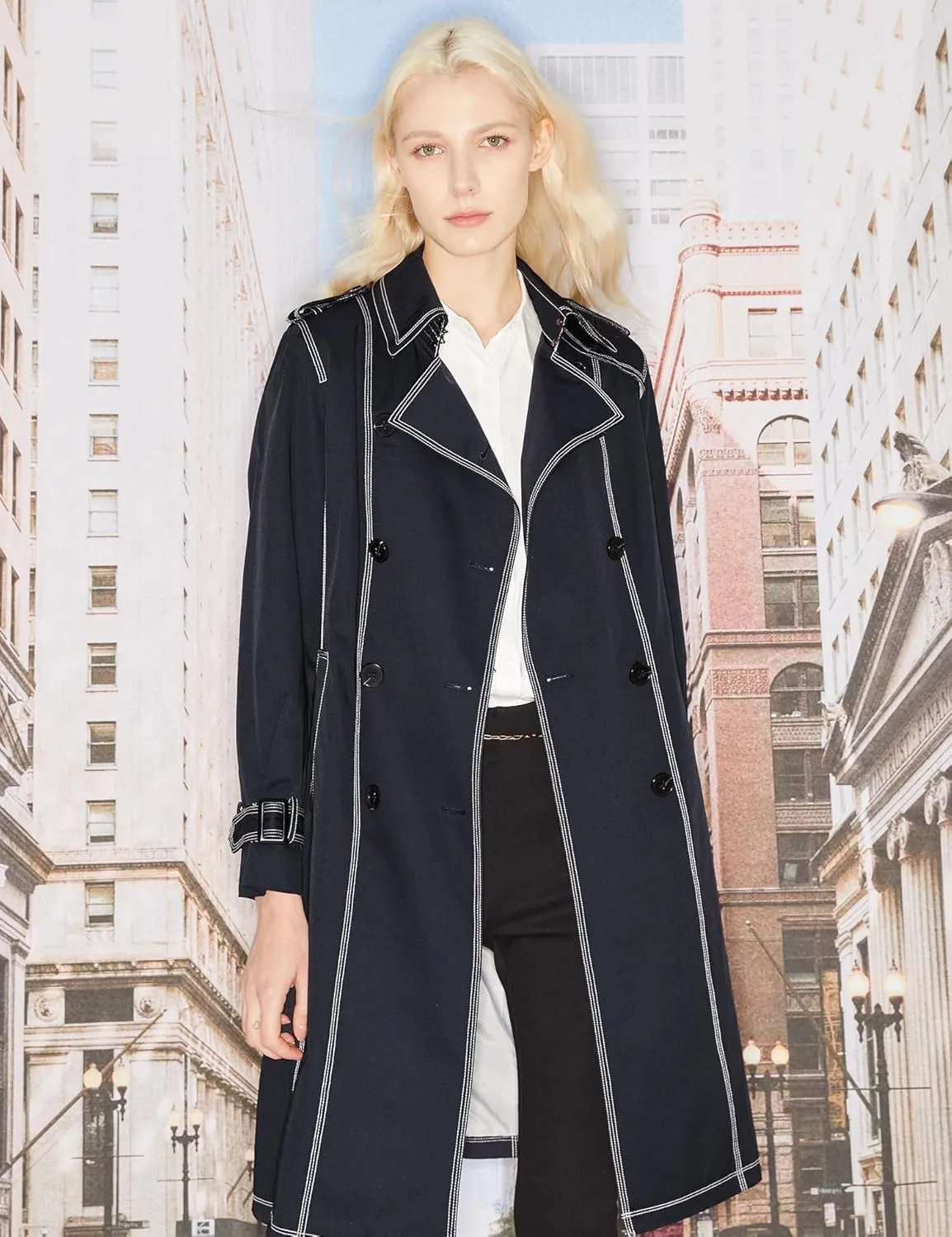 Orolay Women's Mid-Length Trench Coat Double-Breasted Classic Lapel Windbreaker Water-Resistant Belted Overcoat