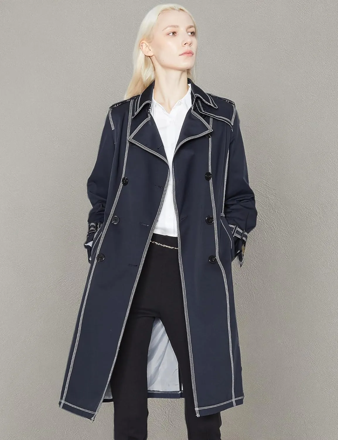 Orolay Women's Mid-Length Trench Coat Double-Breasted Classic Lapel Windbreaker Water-Resistant Belted Overcoat
