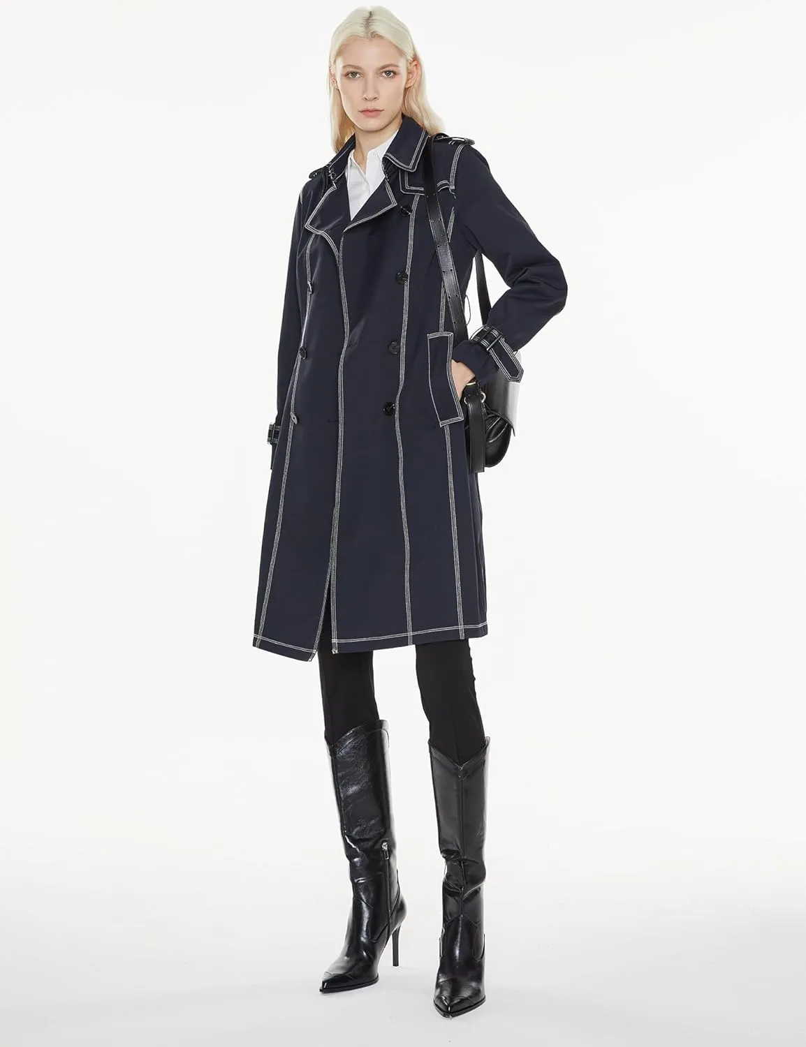 Orolay Women's Mid-Length Trench Coat Double-Breasted Classic Lapel Windbreaker Water-Resistant Belted Overcoat