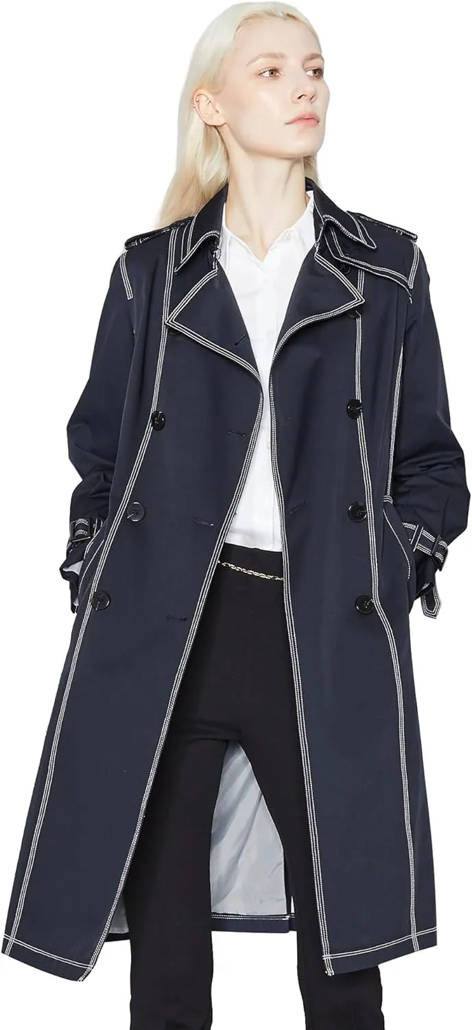 Orolay Women's Mid-Length Trench Coat Double-Breasted Classic Lapel Windbreaker Water-Resistant Belted Overcoat