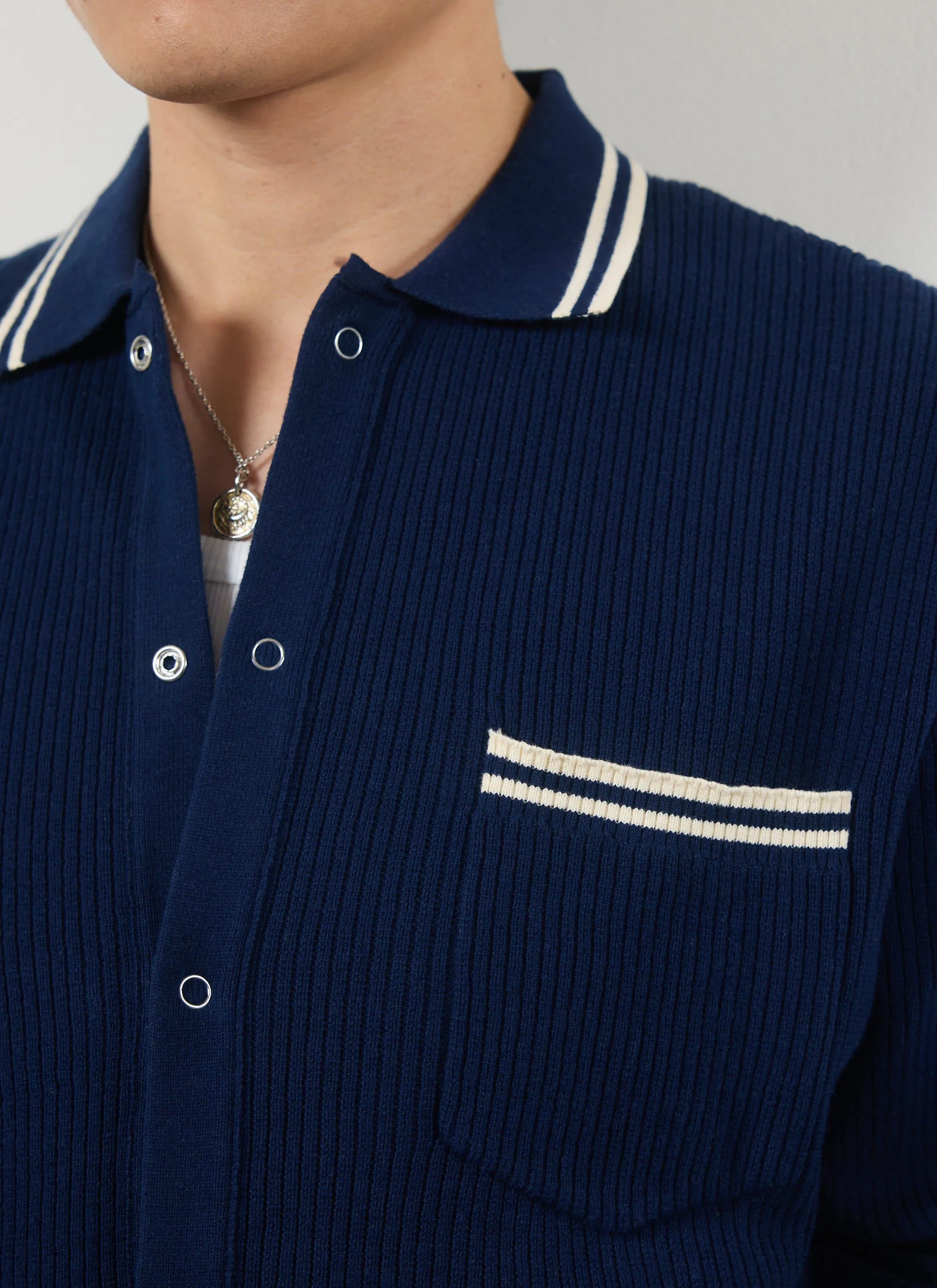 Pablo Cotton Knitted Shirt | Long Sleeve | Navy