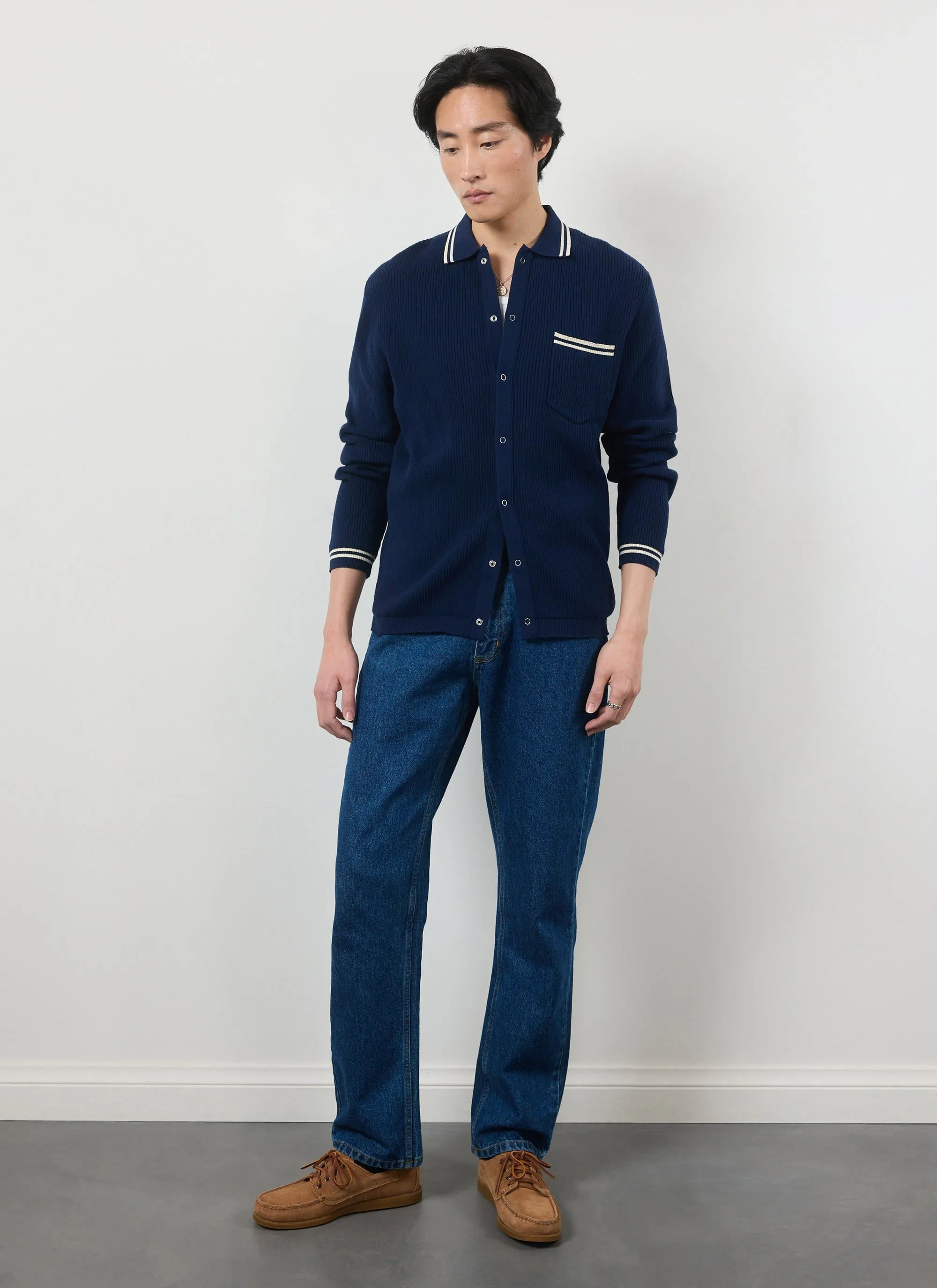Pablo Cotton Knitted Shirt | Long Sleeve | Navy