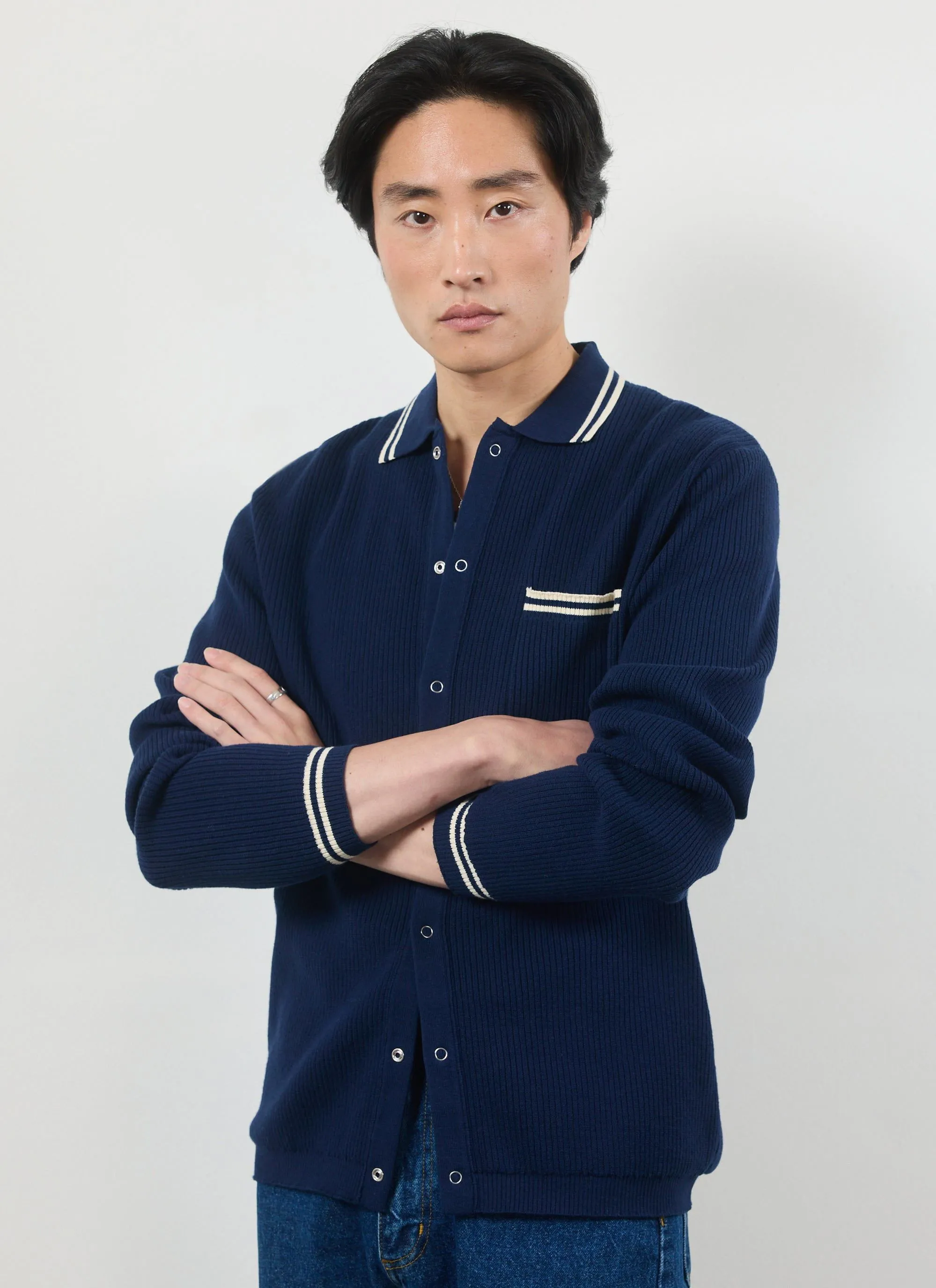 Pablo Cotton Knitted Shirt | Long Sleeve | Navy