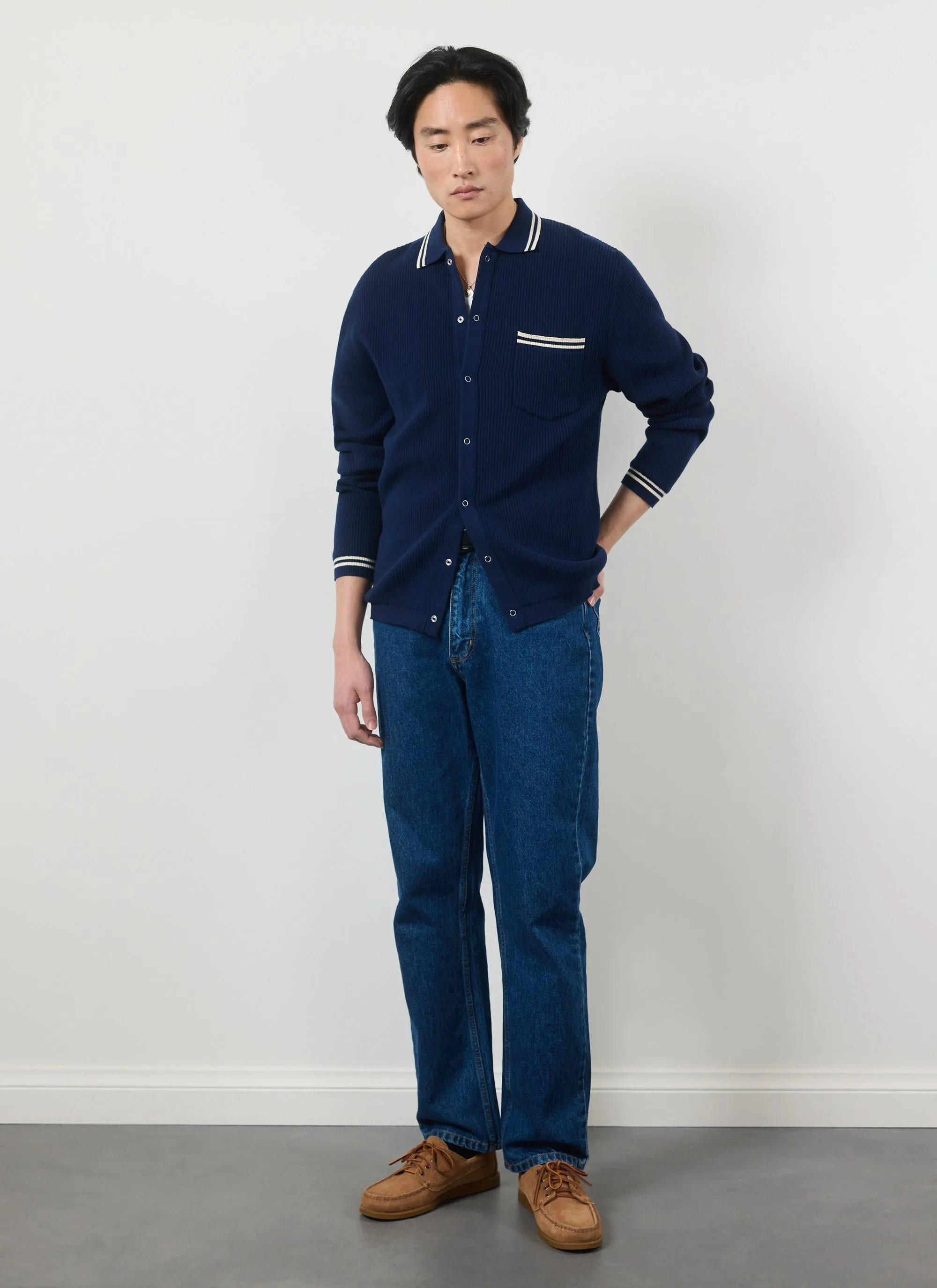 Pablo Cotton Knitted Shirt | Long Sleeve | Navy