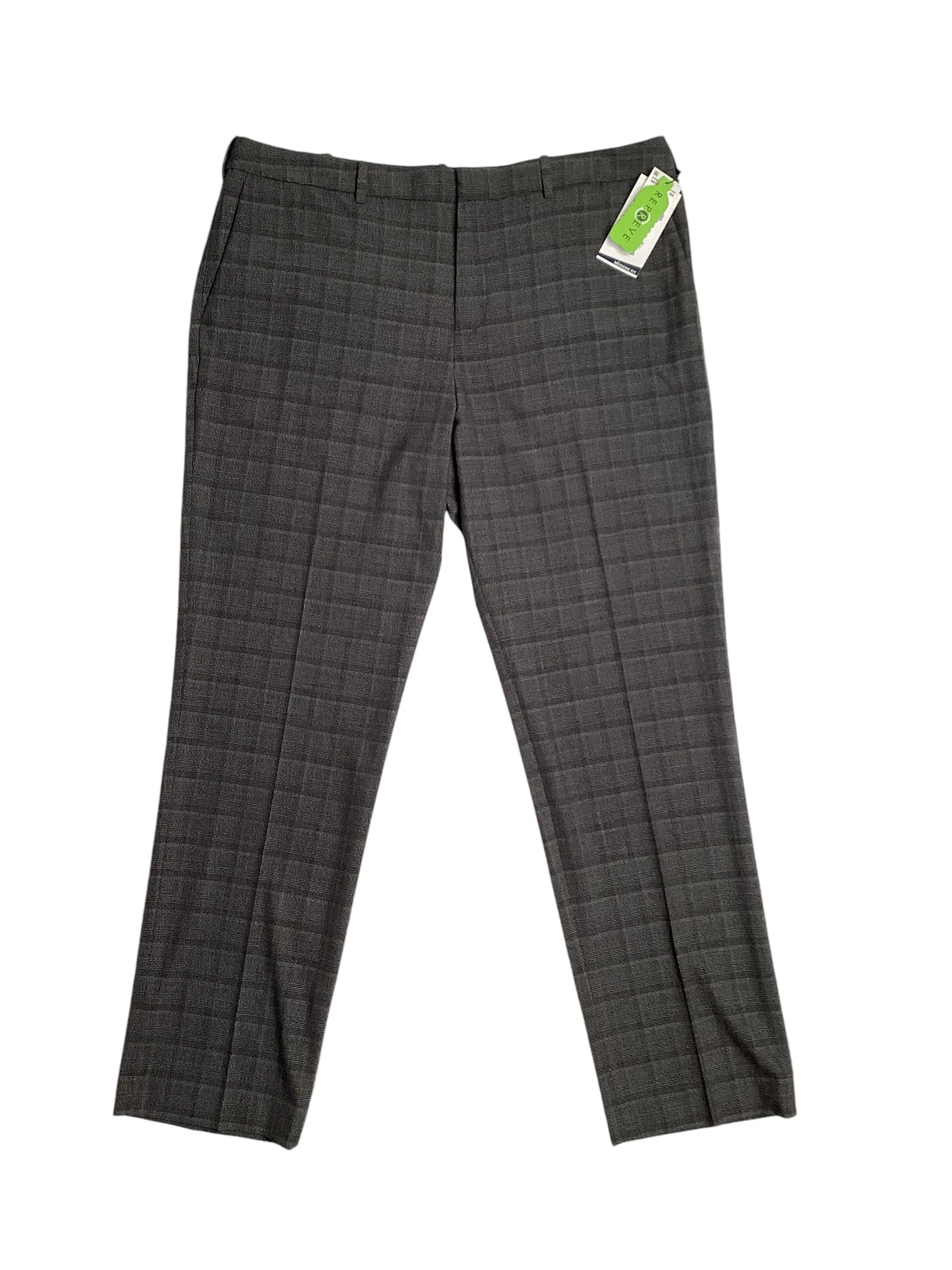 Perry Ellis Mens Modern fit Casual Pants 38 / 32 Charcoal Grey Plaid Stretch