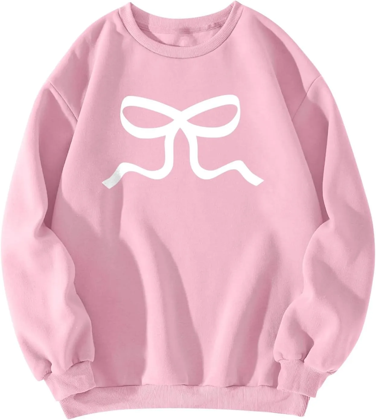 Pink Bow Sweatshirt Oversized Crewneck Sweatshirt Fall Pullover Sweatshirt Long Sleeve Bow Print Sweater Y2k Tops