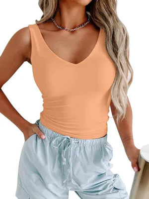 PINKMSTYLE Womens Basic V Neck Tank Tops Double Lined Fitted Summer Tops Cute Sleeveless Shirts