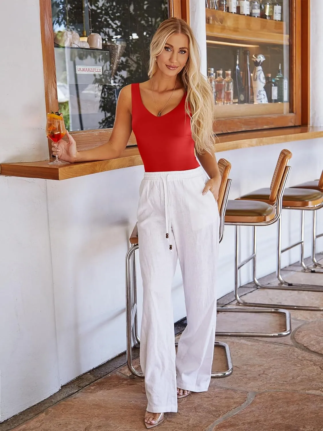 PINKMSTYLE Womens Basic V Neck Tank Tops Double Lined Fitted Summer Tops Cute Sleeveless Shirts