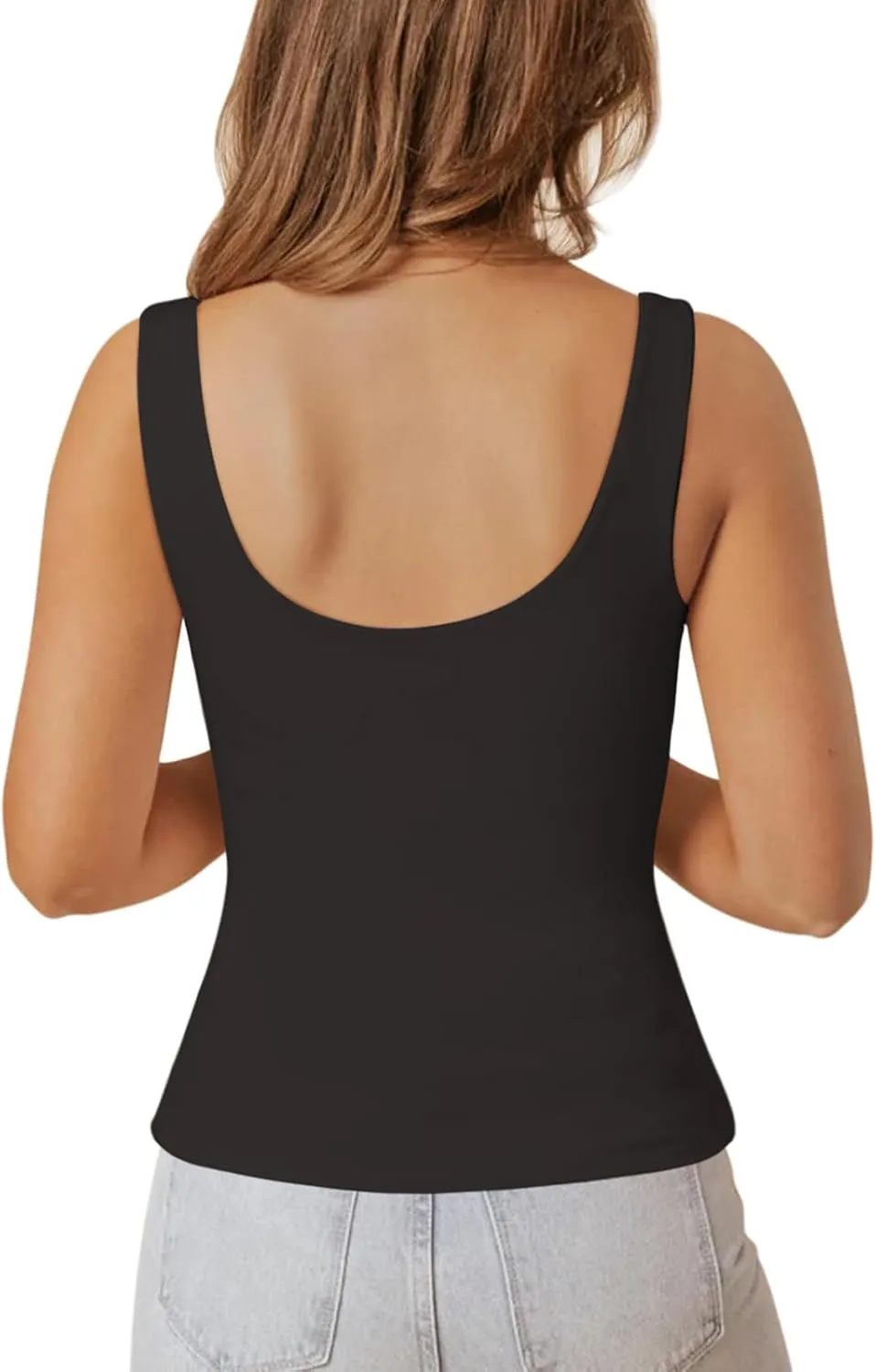 PINKMSTYLE Womens Basic V Neck Tank Tops Double Lined Fitted Summer Tops Cute Sleeveless Shirts