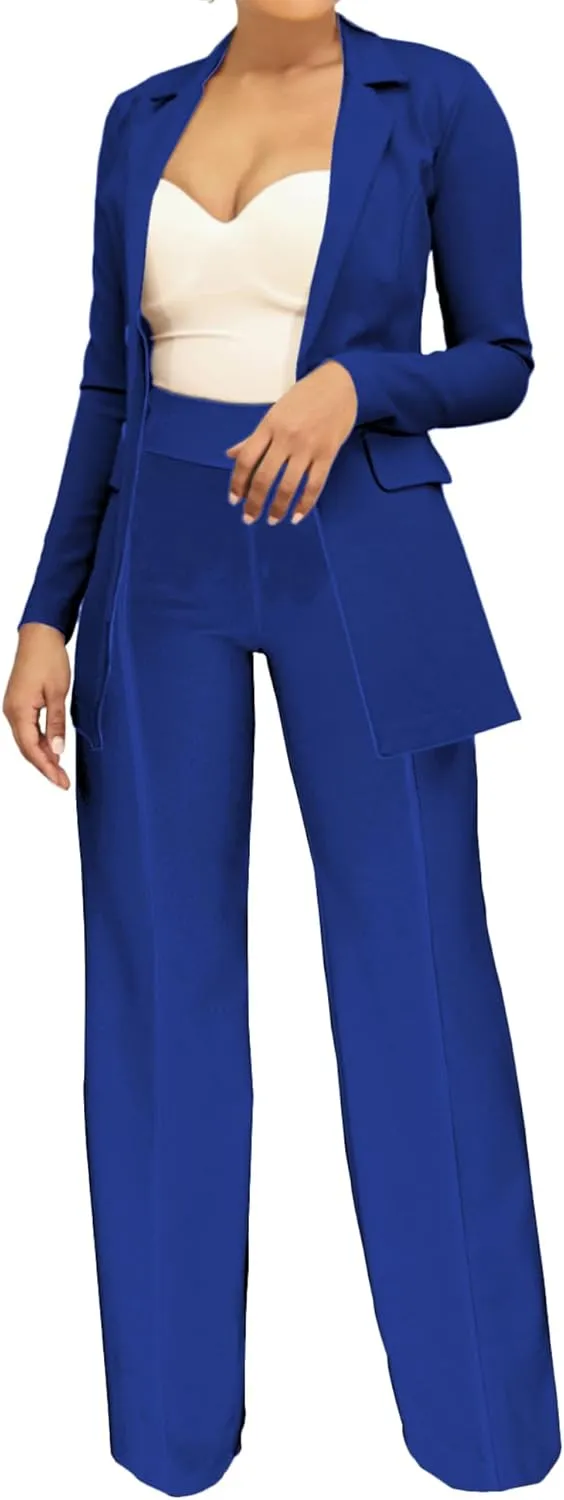 PINSV Women Casual Blazer Work Business Open Front Long Sleeve Suit Jacket