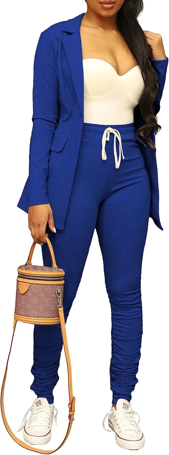 PINSV Women Casual Blazer Work Business Open Front Long Sleeve Suit Jacket