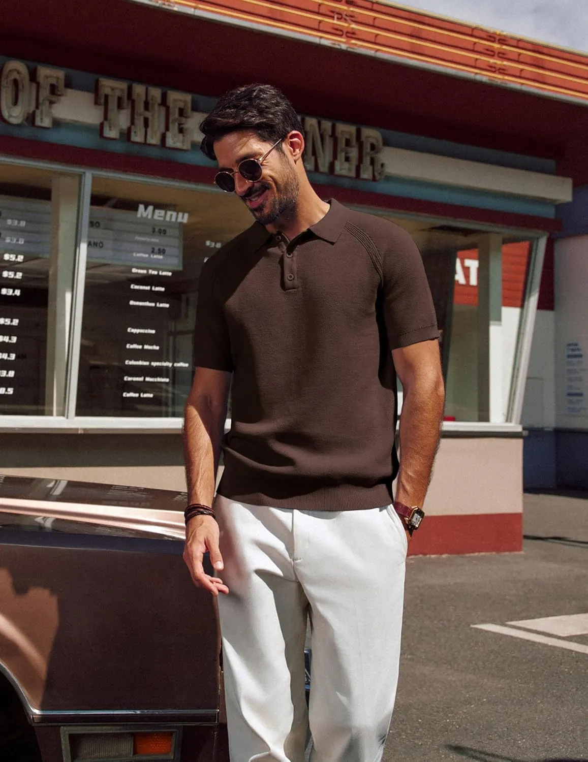 PJ PAUL JONES Men's Polo Shirt Short Sleeve Textured Knit Button Shirts Raglan Sleeve Casual Golf Shirt