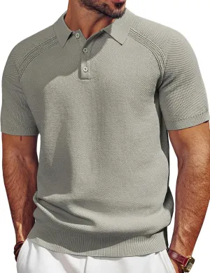 PJ PAUL JONES Men's Polo Shirt Short Sleeve Textured Knit Button Shirts Raglan Sleeve Casual Golf Shirt