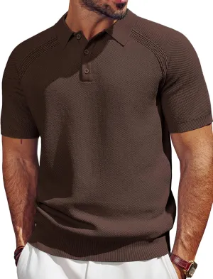 PJ PAUL JONES Men's Polo Shirt Short Sleeve Textured Knit Button Shirts Raglan Sleeve Casual Golf Shirt