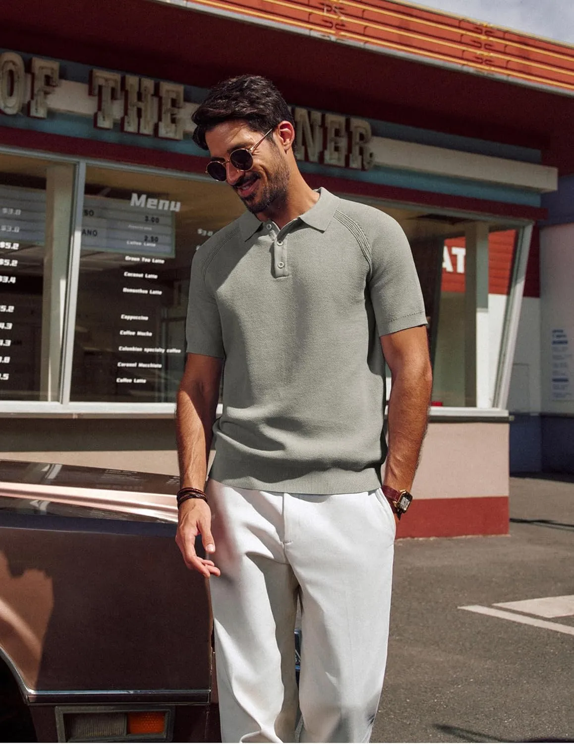 PJ PAUL JONES Men's Polo Shirt Short Sleeve Textured Knit Button Shirts Raglan Sleeve Casual Golf Shirt