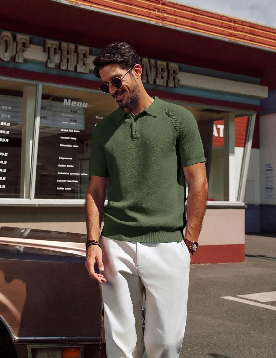 PJ PAUL JONES Men's Polo Shirt Short Sleeve Textured Knit Button Shirts Raglan Sleeve Casual Golf Shirt