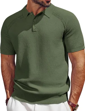 PJ PAUL JONES Men's Polo Shirt Short Sleeve Textured Knit Button Shirts Raglan Sleeve Casual Golf Shirt