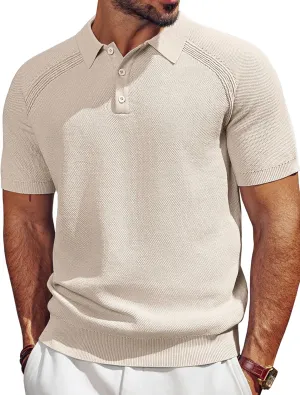 PJ PAUL JONES Men's Polo Shirt Short Sleeve Textured Knit Button Shirts Raglan Sleeve Casual Golf Shirt