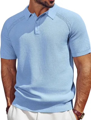 PJ PAUL JONES Men's Polo Shirt Short Sleeve Textured Knit Button Shirts Raglan Sleeve Casual Golf Shirt