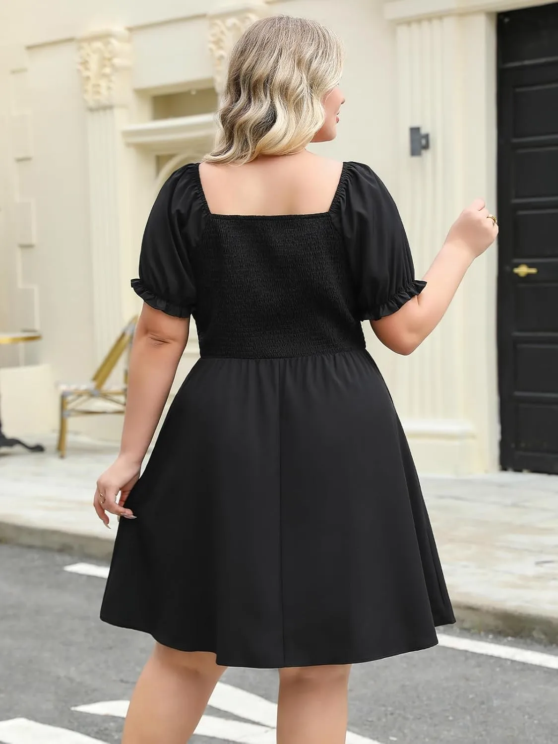 Plus Size Casual Summer Dresses for Curvy Women Smocked Lightweight Woven Midi A-line Sun Dress with Pockets