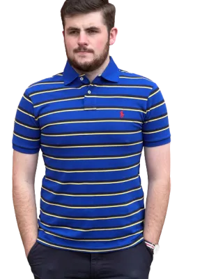 Polo Ralph Lauren - Custom Fit Mesh Polo - Stripe - Royal Blue, Yellow & Black