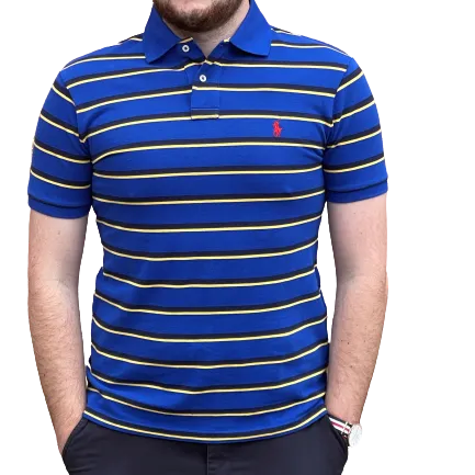 Polo Ralph Lauren - Custom Fit Mesh Polo - Stripe - Royal Blue, Yellow & Black
