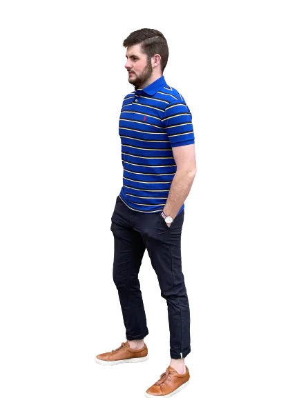Polo Ralph Lauren - Custom Fit Mesh Polo - Stripe - Royal Blue, Yellow & Black