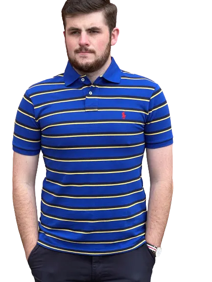 Polo Ralph Lauren - Custom Fit Mesh Polo - Stripe - Royal Blue, Yellow & Black