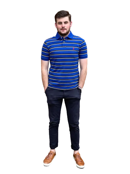 Polo Ralph Lauren - Custom Fit Mesh Polo - Stripe - Royal Blue, Yellow & Black